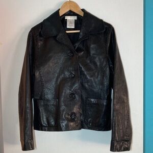 Nicole Farhi Womens Size 8 / EU 38 Black Leather Jacket Fitted Button Front Coat